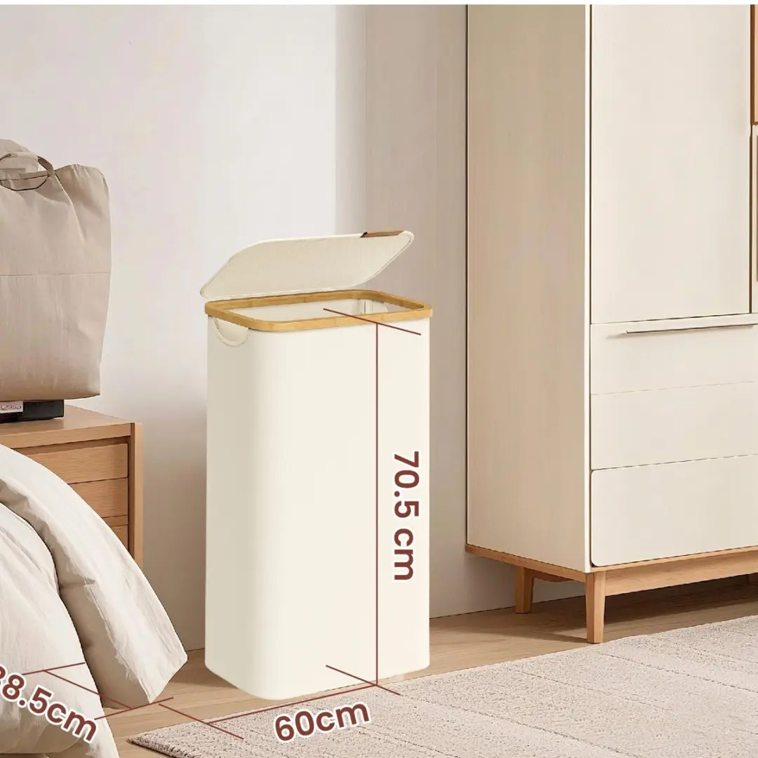 Songmics Wasmand met deksel 65L - Wit - afbeelding 2 van 5