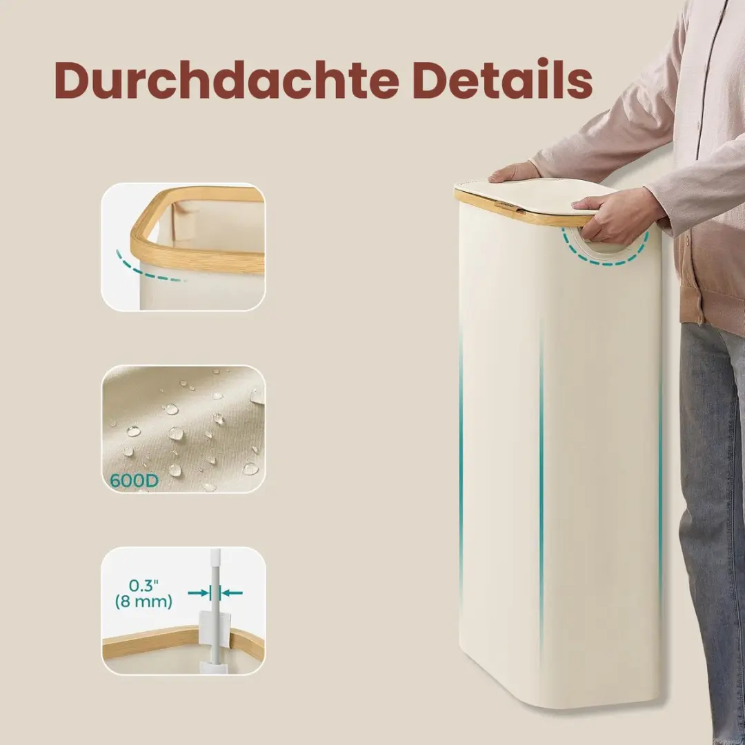 Songmics Wasmand met deksel 65L - Wit - afbeelding 5 van 5