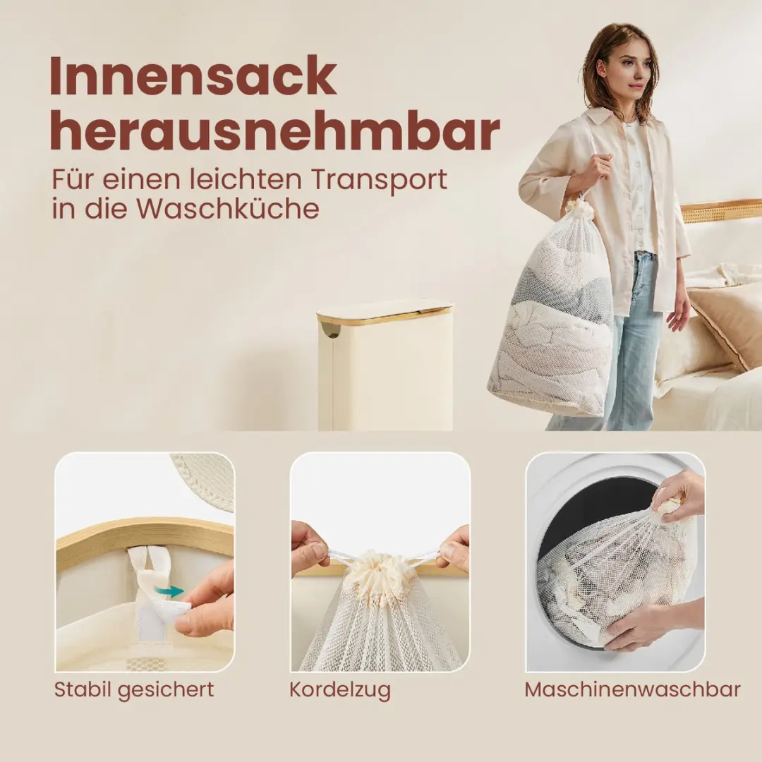 Songmics Wasmand met deksel 65L - Wit - afbeelding 3 van 5