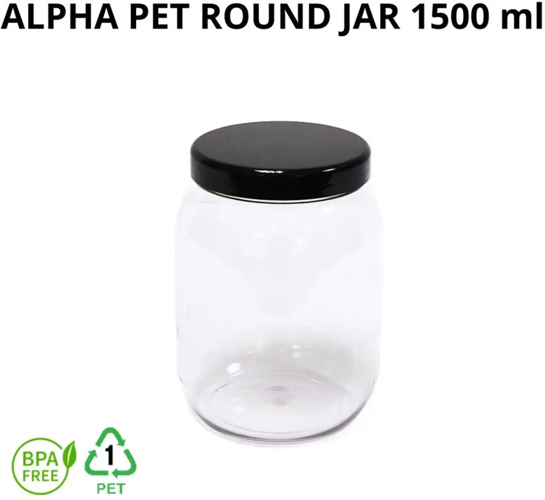Alpha Packaging Ronde Pot 1500ml - 6 Stuks - PET - Zwart/Transparant