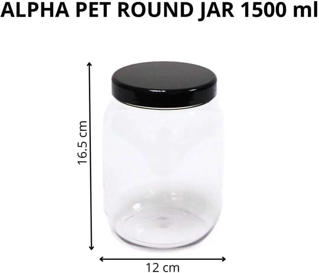 Alpha Packaging Ronde Pot 1500ml - 6 Stuks - PET - Zwart/Transparant
