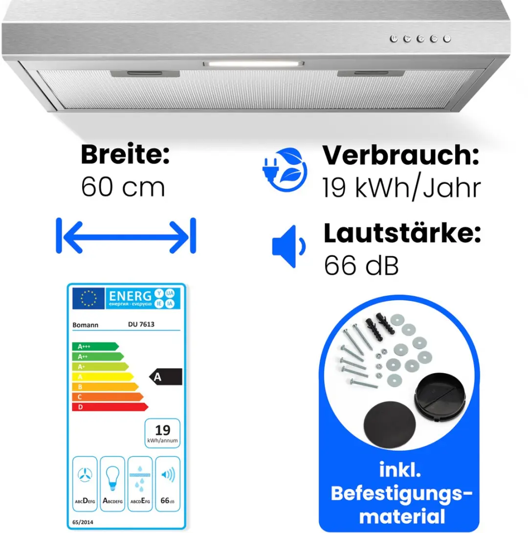 Bomann DU 7613 Onderbouwafzuigkap 60cm - 222m³/h - RVS - afbeelding 6 van 6