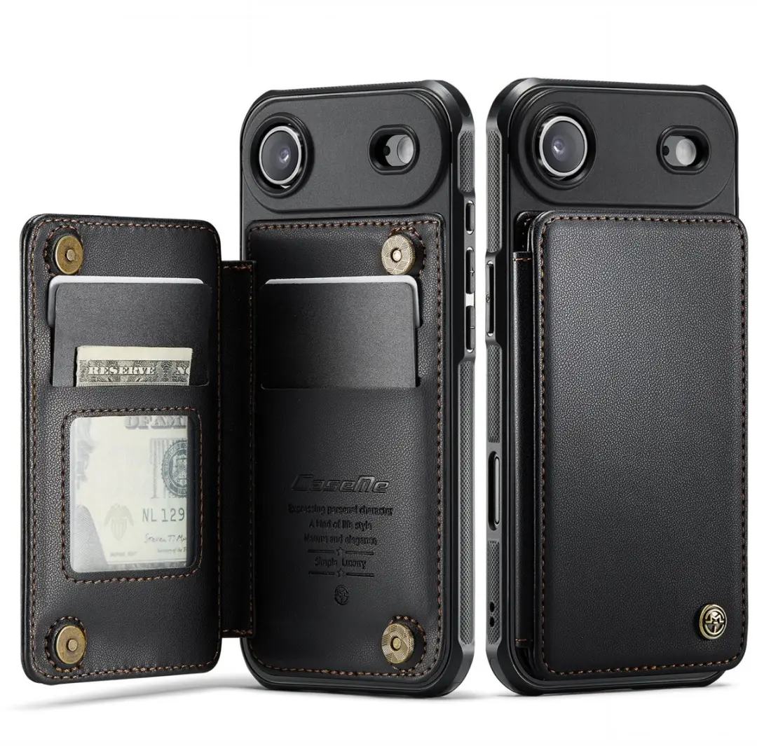 CaseMe iPhone Air Wallet Back Cover - PU Leer - 4 Pasjes - Zwart