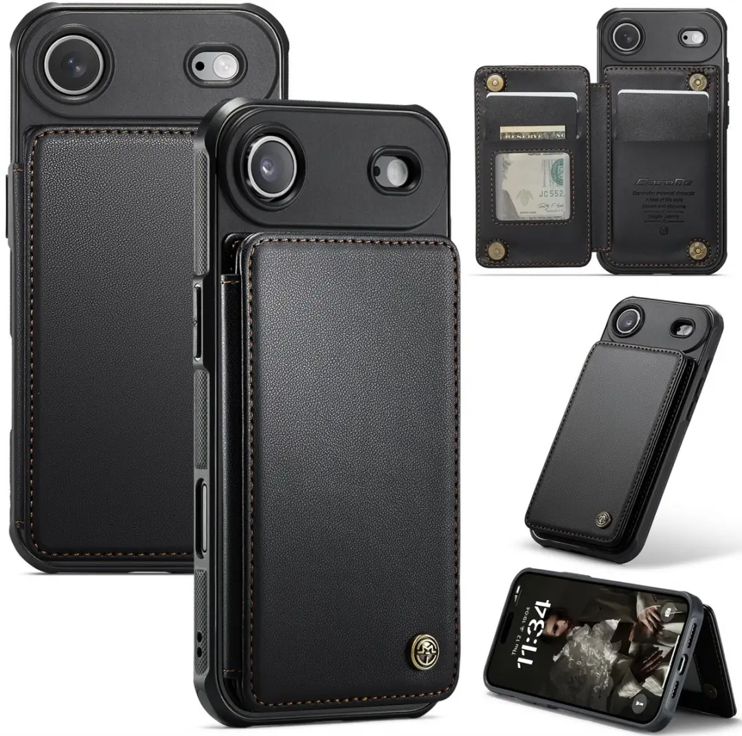 CaseMe iPhone Air Wallet Back Cover - PU Leer - 4 Pasjes - Zwart