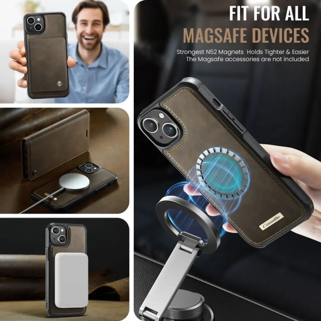 Caseme iPhone 14 Plus MagSafe Wallet Book - 3 Pasjes - Bruin