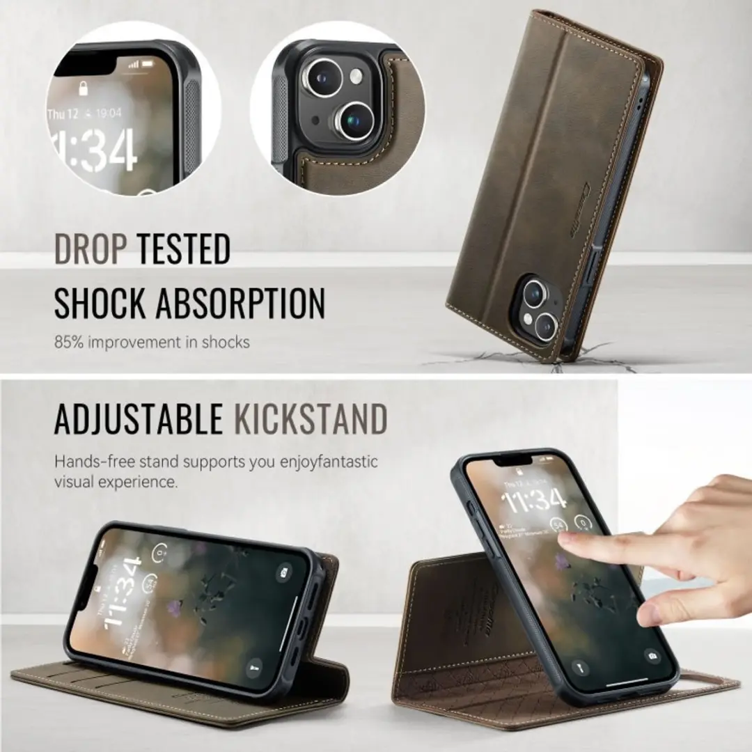 Caseme iPhone 14 Plus MagSafe Wallet Book - 3 Pasjes - Bruin