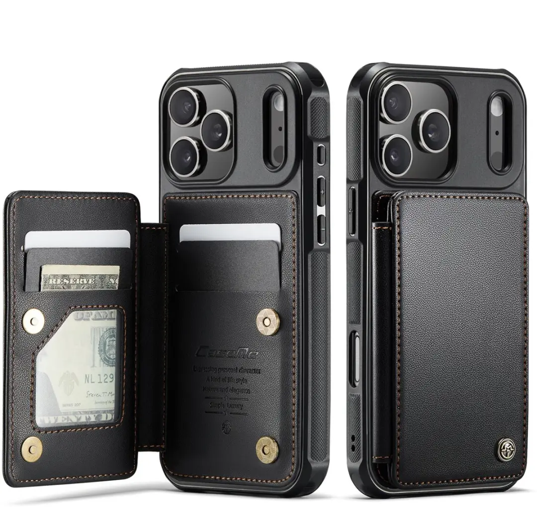 CaseMe iPhone 17 Pro Wallet Back Cover - PU Leer - 4 Pasjes - Zwart