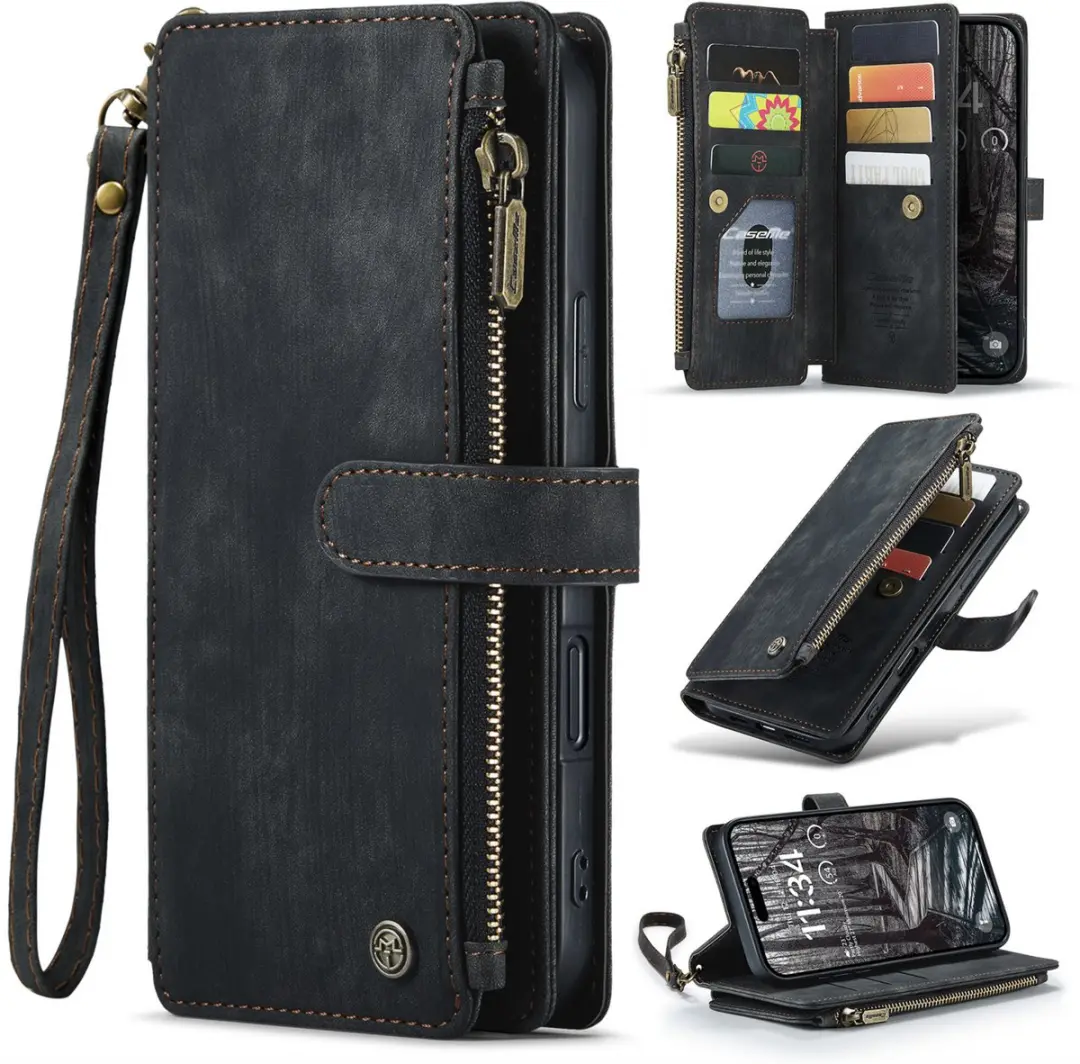 Caseme Wallet Rits Book Case iPhone 17 Pro Max - PU Leer - 10 Pasjes - Zwart