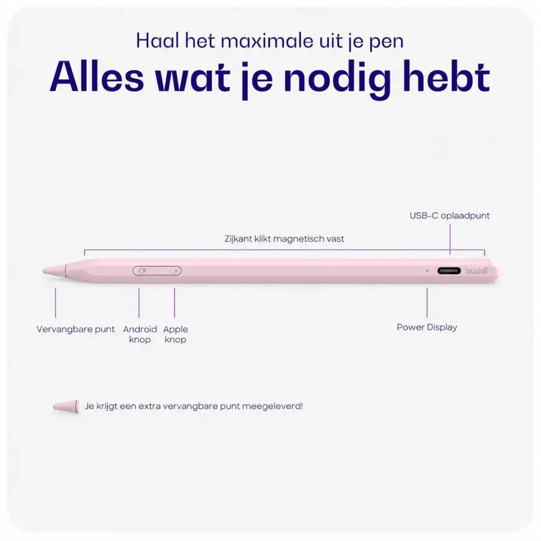 Buddi Flow 2 Universele Stylus - Roze - afbeelding 6 van 6