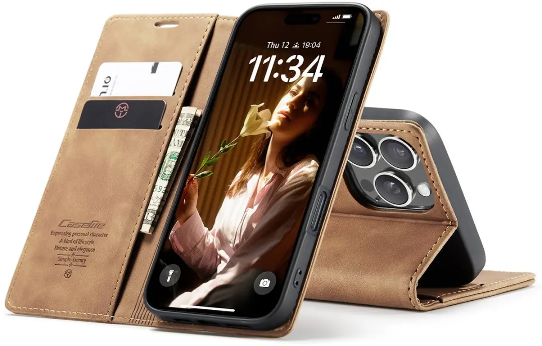 Caseme iPhone 16 Pro Max Wallet Book Case - Cognac Bruin