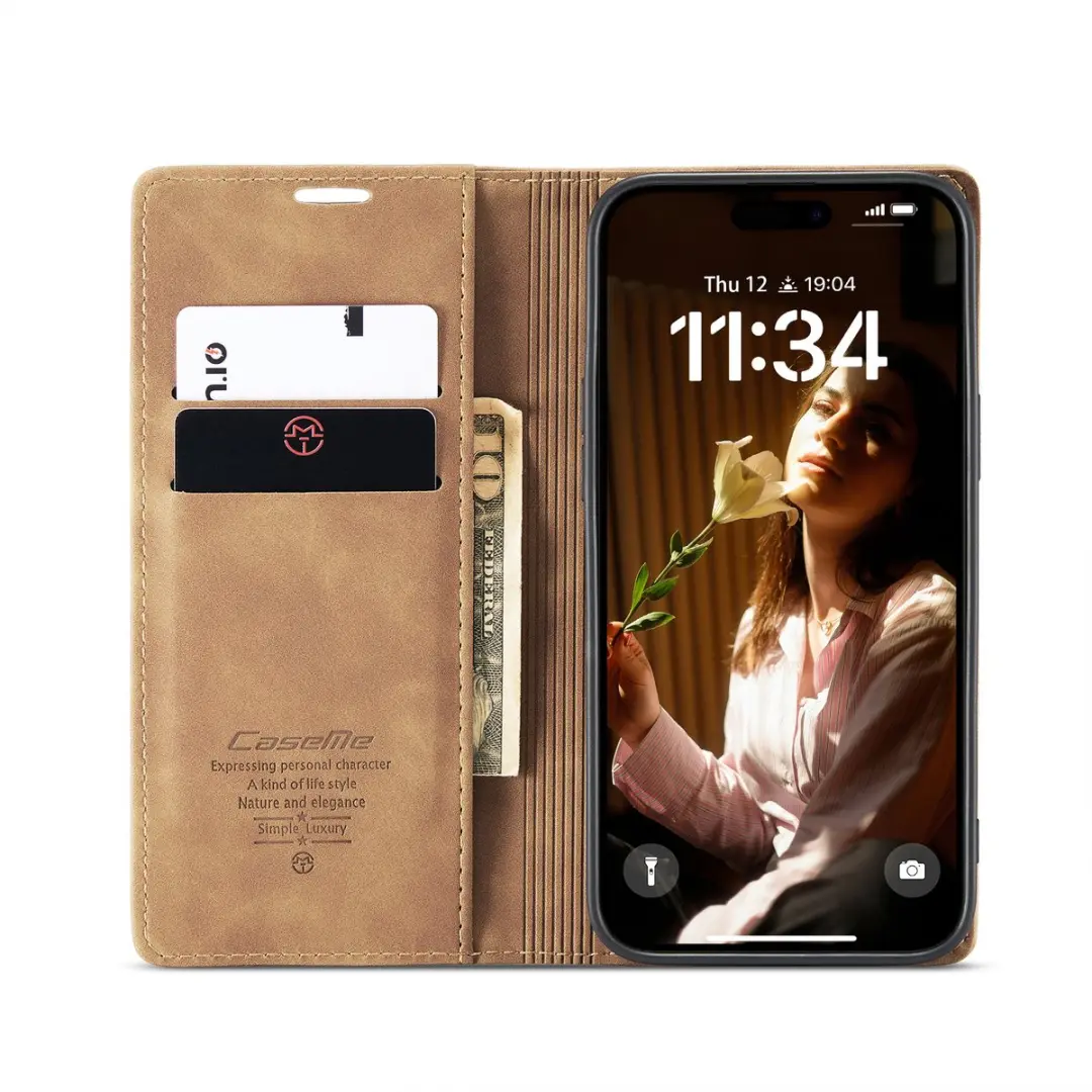 Caseme iPhone 16 Pro Max Wallet Book Case - Cognac Bruin