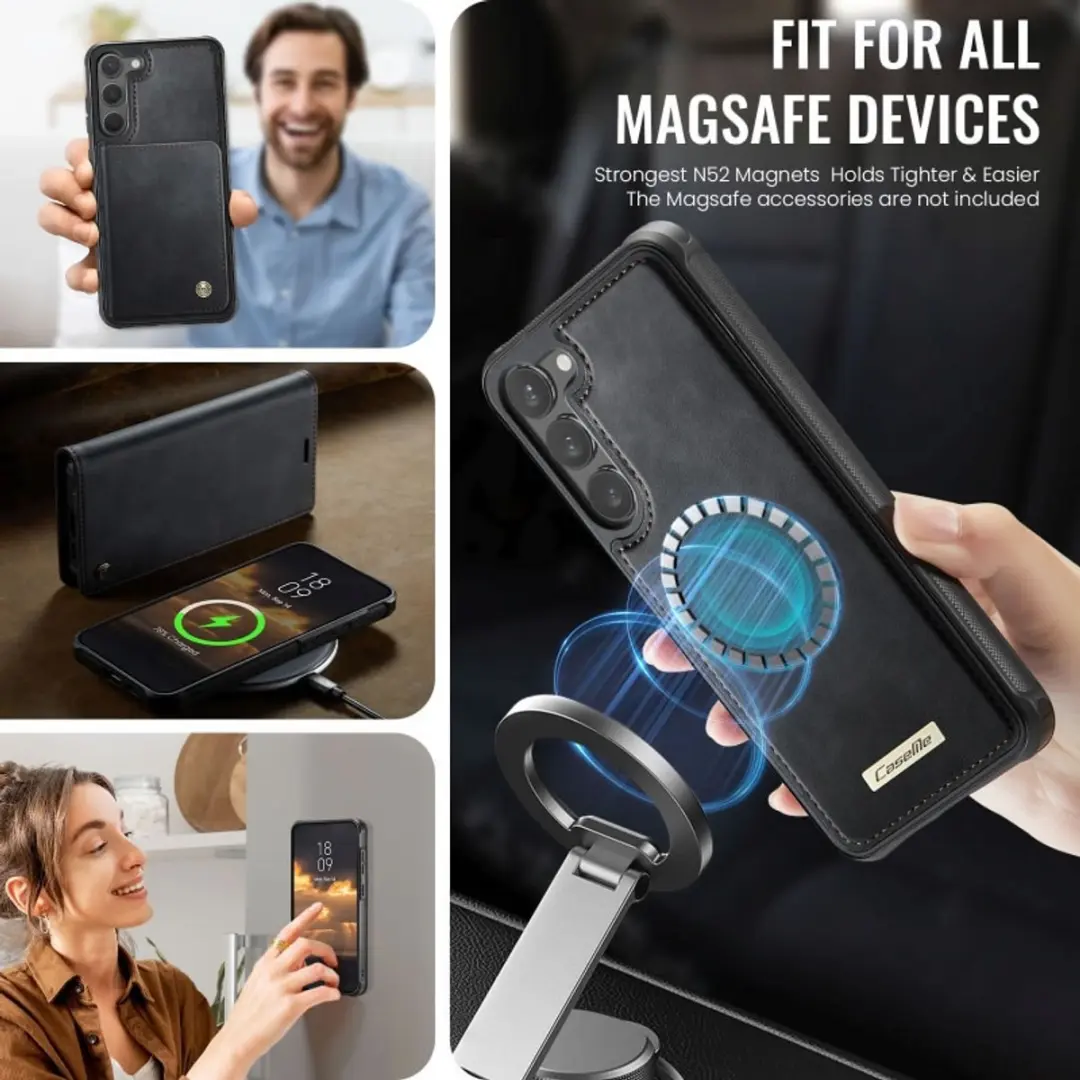 Caseme Telefoonhoesje Samsung Galaxy S23 Plus MagSafe Wallet Book - Zwart