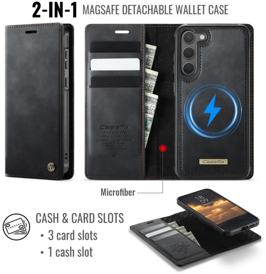 Caseme Telefoonhoesje Samsung Galaxy S23 Plus MagSafe Wallet Book - Zwart - afbeelding 6 van 6