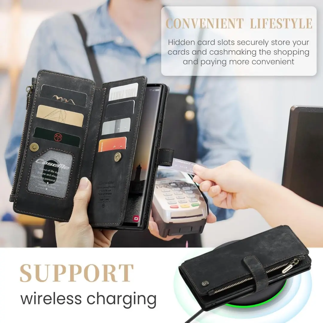 Caseme Wallet Rits Book Case Samsung Galaxy S24 Ultra - PU Leer - 10 Pasjes - Zwart