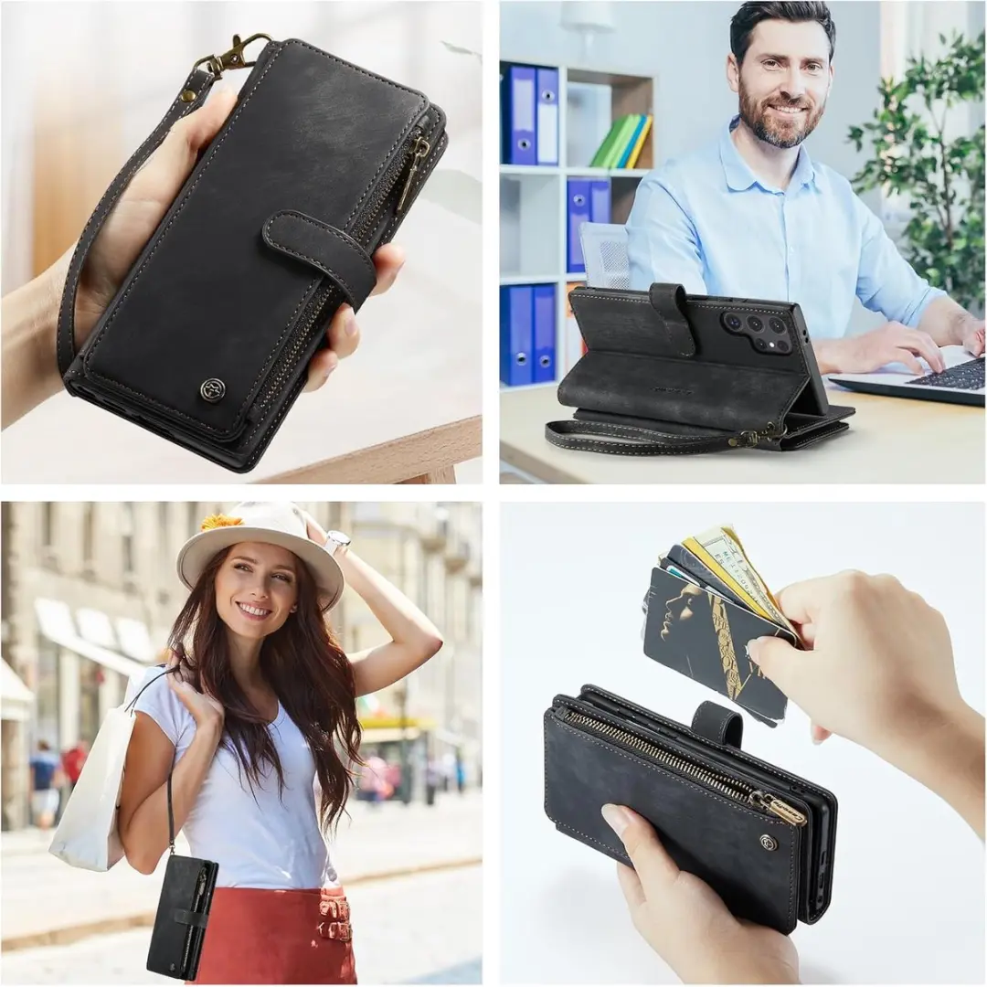 Caseme Wallet Rits Book Case Samsung Galaxy S24 Ultra - PU Leer - 10 Pasjes - Zwart