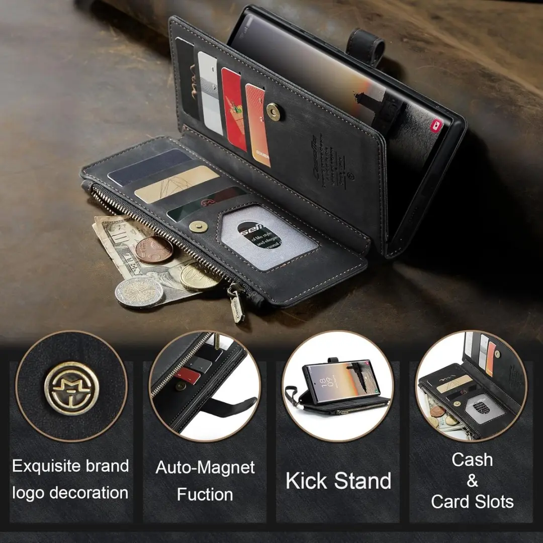 Caseme Wallet Rits Book Case Samsung Galaxy S24 Ultra - PU Leer - 10 Pasjes - Zwart