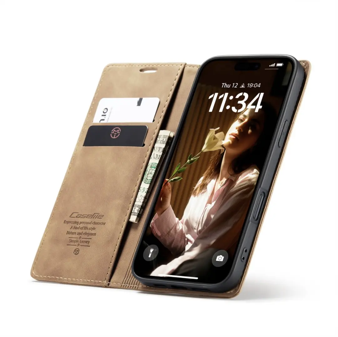 Caseme iPhone 16 Pro Wallet Book Case - Cognac Bruin