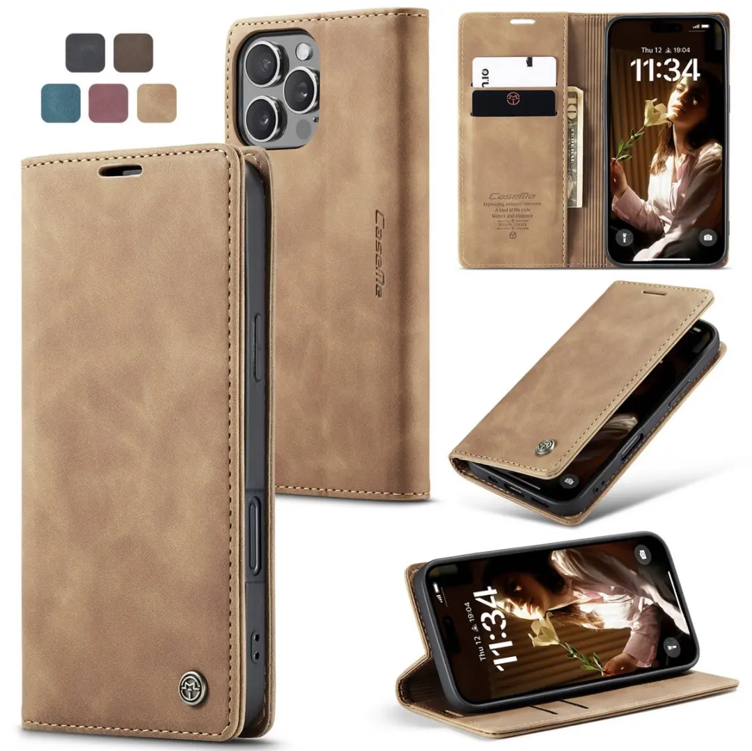 Caseme iPhone 16 Pro Wallet Book Case - Cognac Bruin - afbeelding 6 van 6