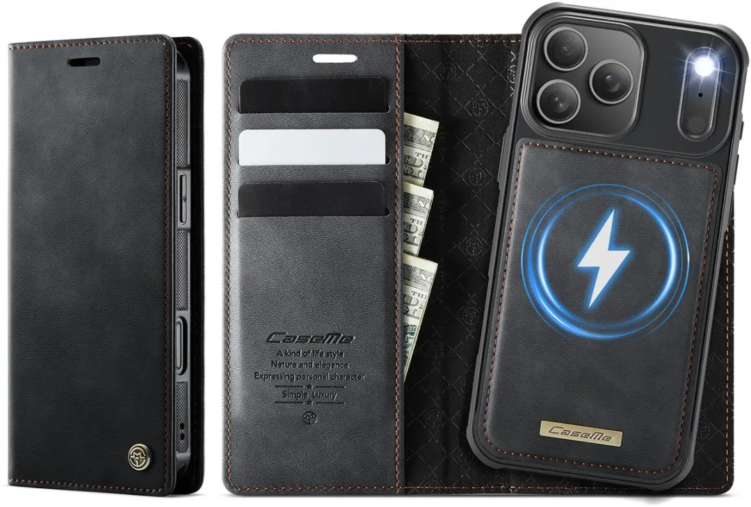 Caseme Telefoonhoesje iPhone 16 Pro Max - Magnetisch Book Case - 3 Pasjes - Zwart