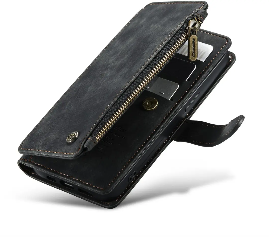 Caseme iPhone 15 Wallet Rits Book Case - PU Leer - 10 Pasjes - Zwart - afbeelding 6 van 6