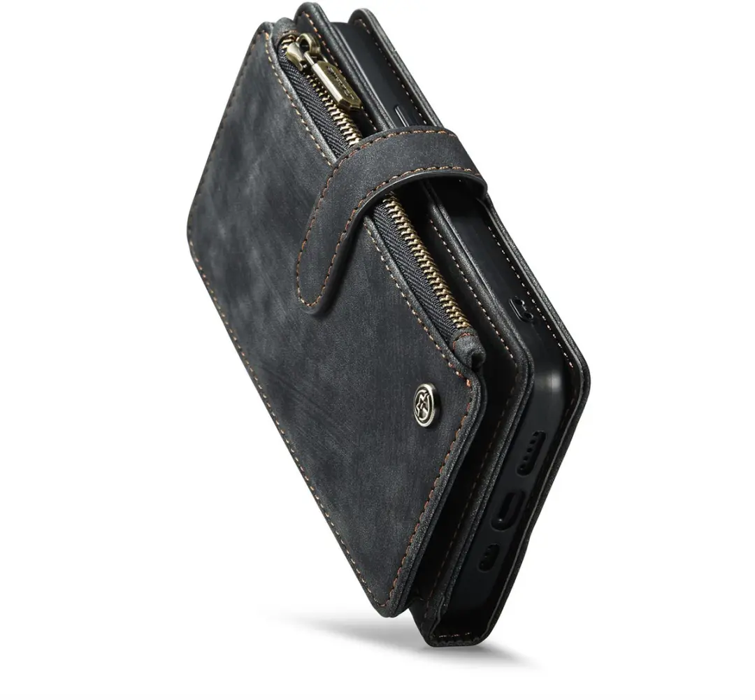 Caseme iPhone 15 Wallet Rits Book Case - PU Leer - 10 Pasjes - Zwart