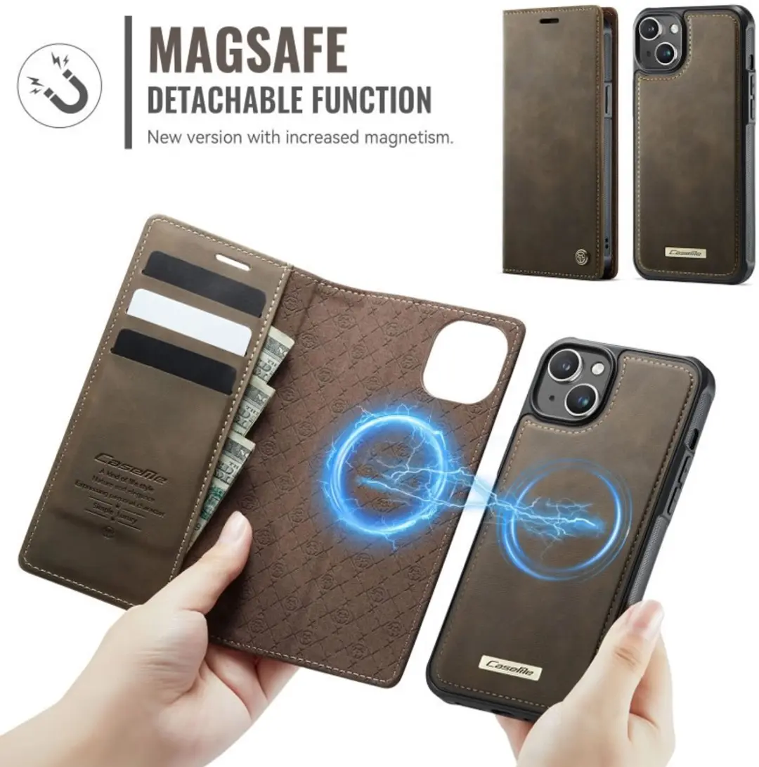 Caseme iPhone 15 Plus MagSafe Wallet Book - 3 Pasjes - Bruin