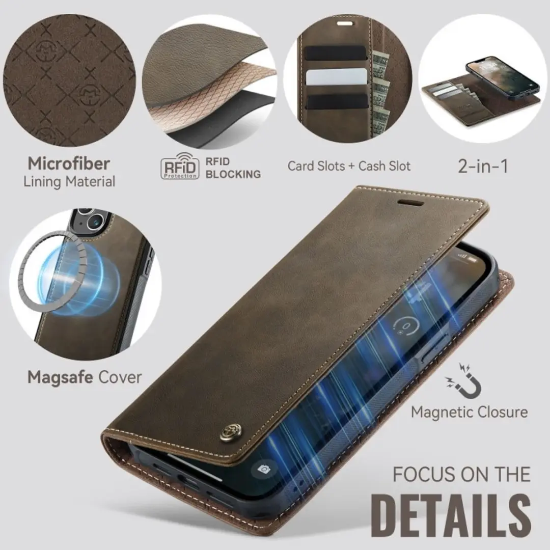 Caseme iPhone 15 Plus MagSafe Wallet Book - 3 Pasjes - Bruin