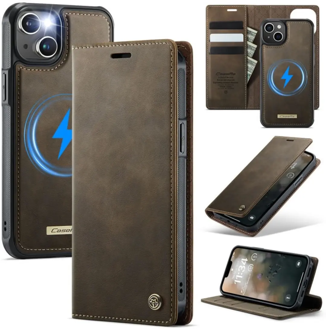 Caseme iPhone 15 Plus MagSafe Wallet Book - 3 Pasjes - Bruin