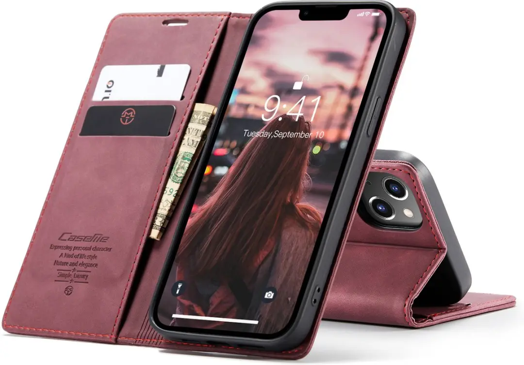 Caseme Hoesje iPhone 14 Wallet Book - Magneetsluiting - 2 Pasjes - Zwart