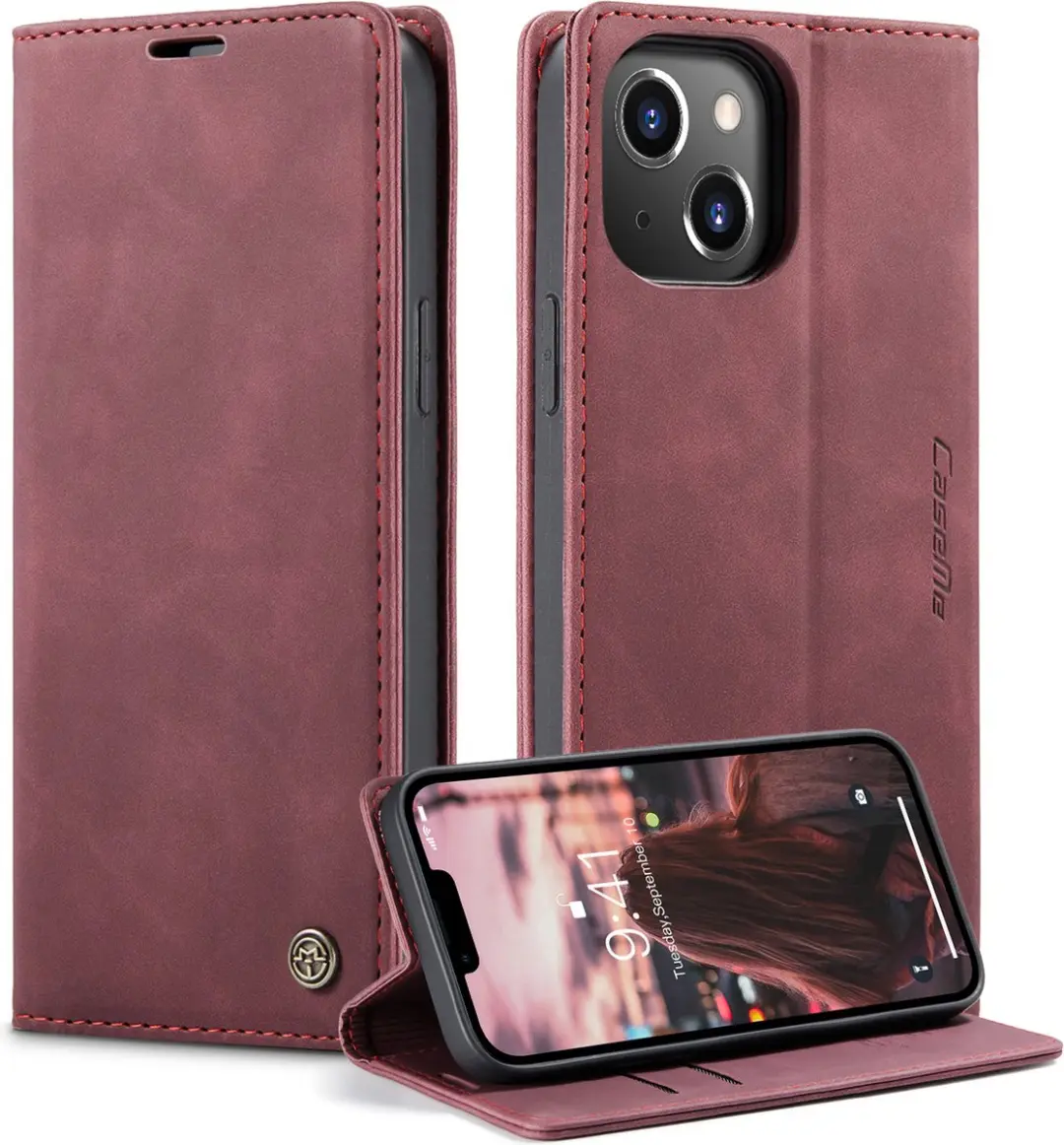 Caseme Hoesje iPhone 14 Wallet Book - Magneetsluiting - 2 Pasjes - Zwart