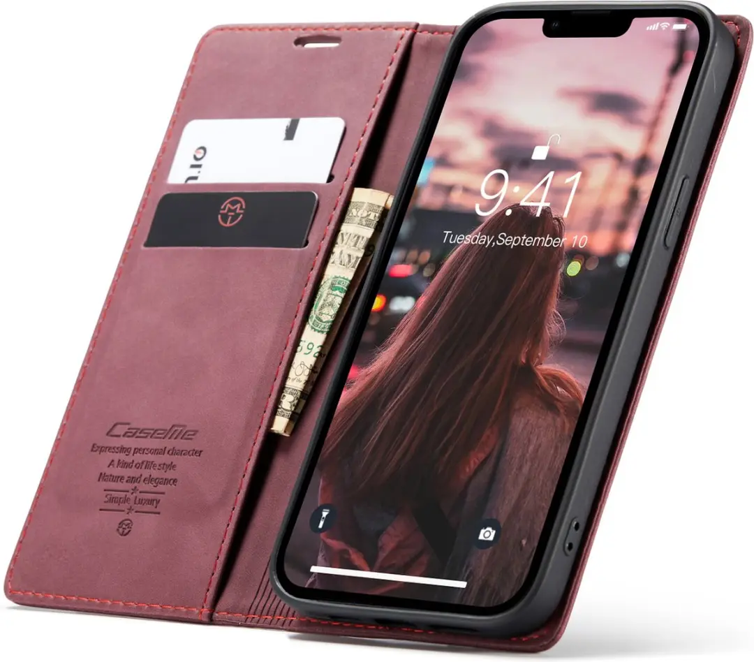 Caseme Hoesje iPhone 14 Wallet Book - Magneetsluiting - 2 Pasjes - Zwart