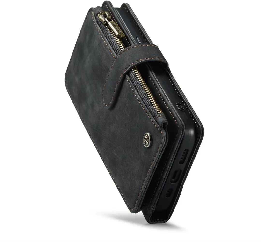 CaseMe iPhone 15 Pro Max Wallet Rits Book Case - PU Leer - Zwart - afbeelding 6 van 6