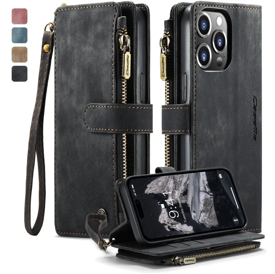 CaseMe iPhone 15 Pro Max Wallet Rits Book Case - PU Leer - Zwart