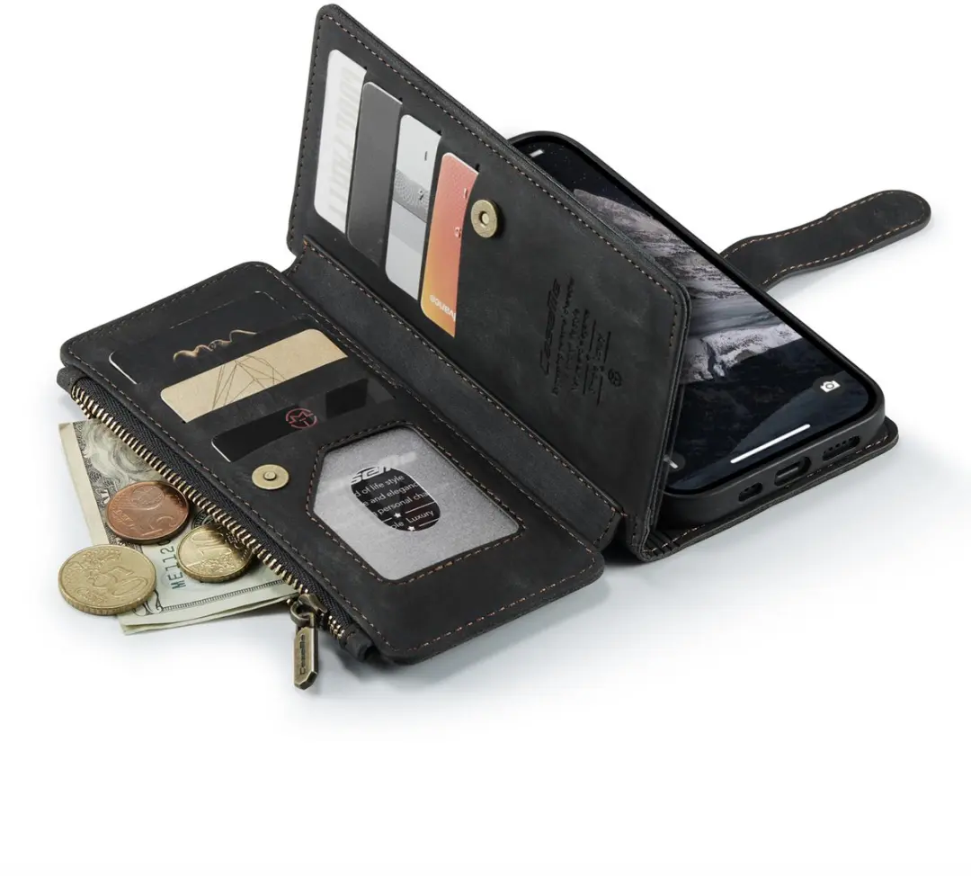 CaseMe iPhone 15 Pro Max Wallet Rits Book Case - PU Leer - Zwart