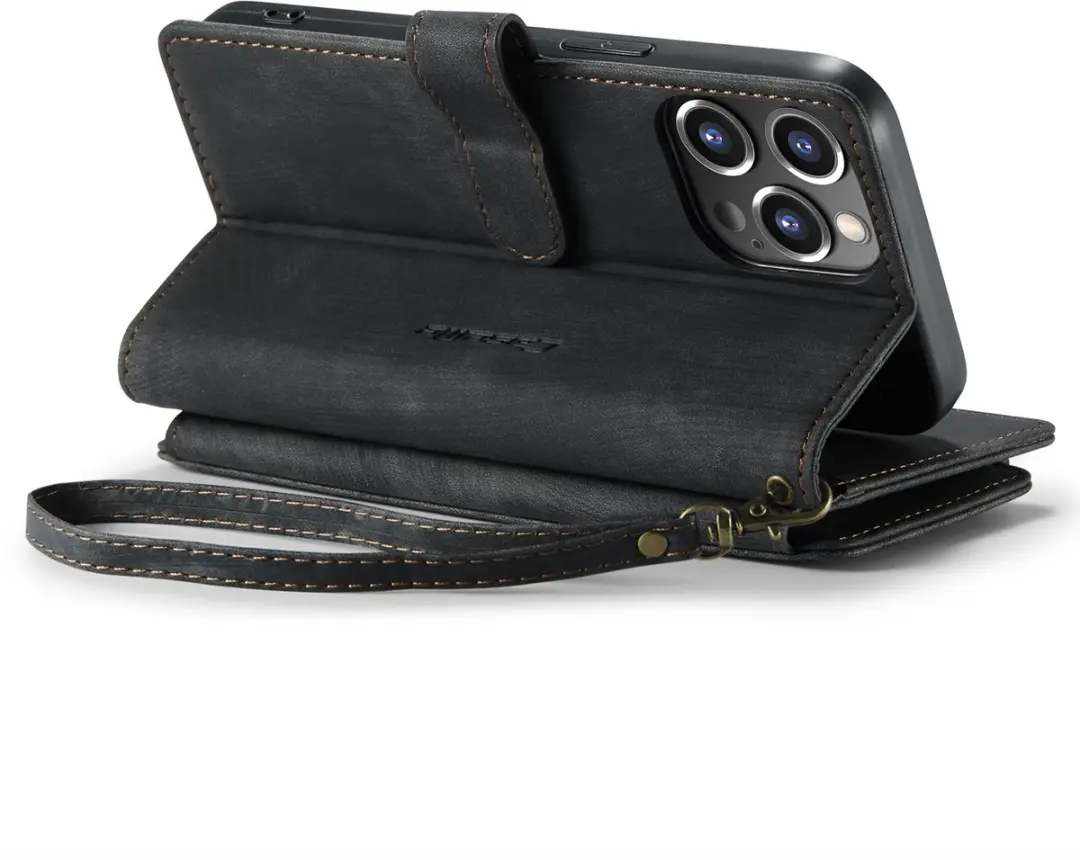 CaseMe iPhone 15 Pro Max Wallet Rits Book Case - PU Leer - Zwart