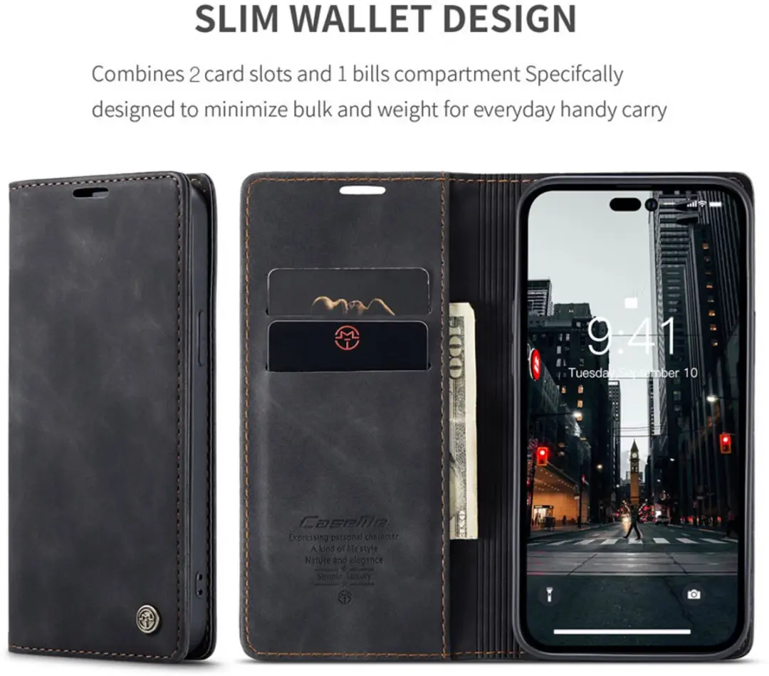 Caseme iPhone 14 Pro Max Wallet Book Case - Zwart
