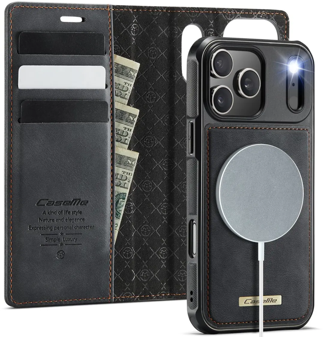CaseMe iPhone 16 Pro Bookcase Hoesje - MagSafe - 3 Pasjes - Zwart