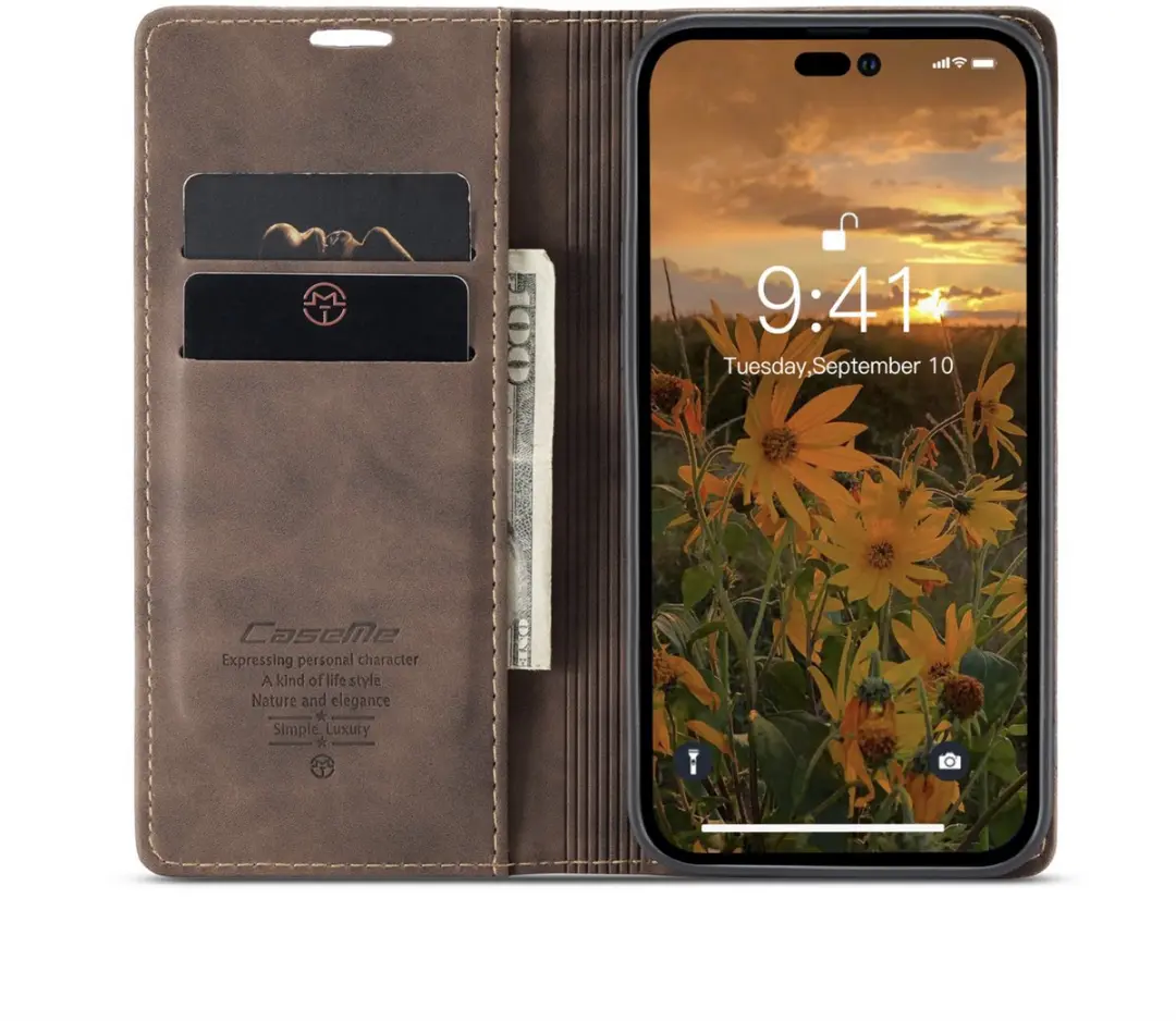 Caseme Wallet Book iPhone 14 Pro - Donkerbruin - afbeelding 6 van 6