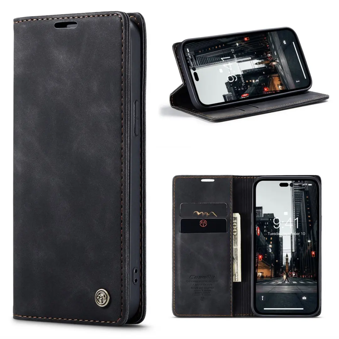 CaseMe iPhone 15 Pro Max Wallet Book - PU Leer Zwart - afbeelding 6 van 6