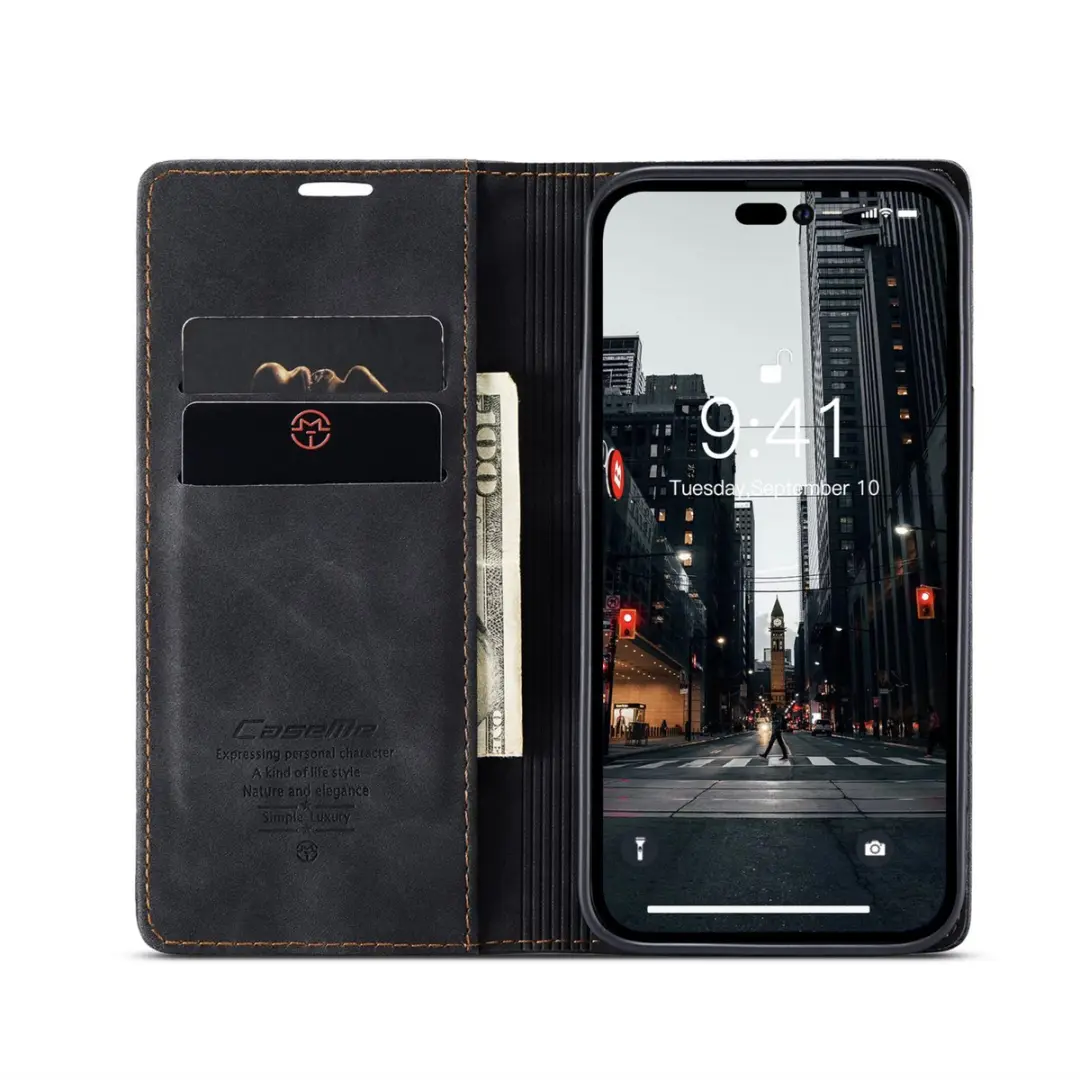 CaseMe iPhone 15 Pro Max Wallet Book - PU Leer Zwart
