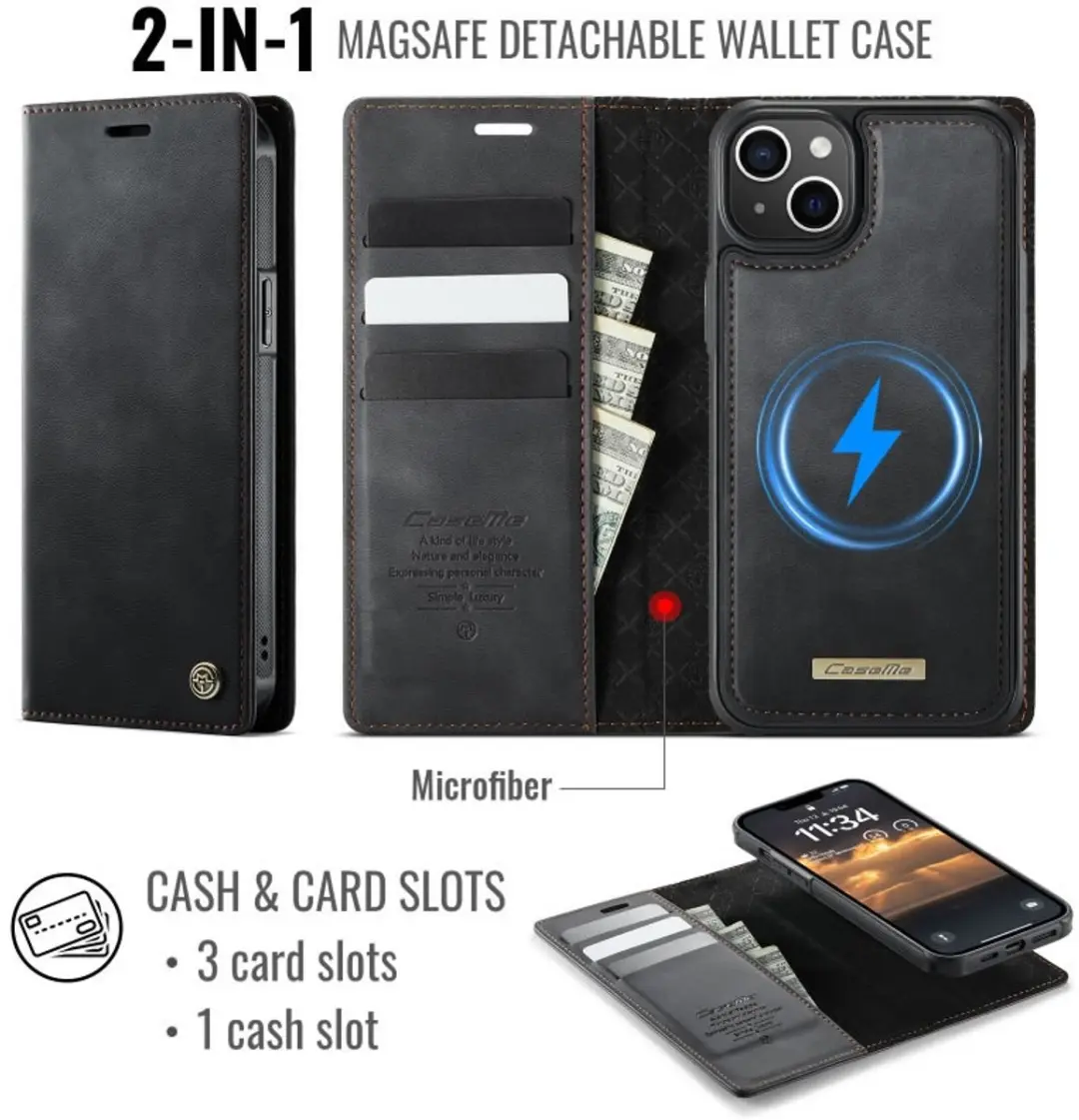 CaseMe iPhone 15 Plus MagSafe Wallet Book - 3 Pasjes - Zwart