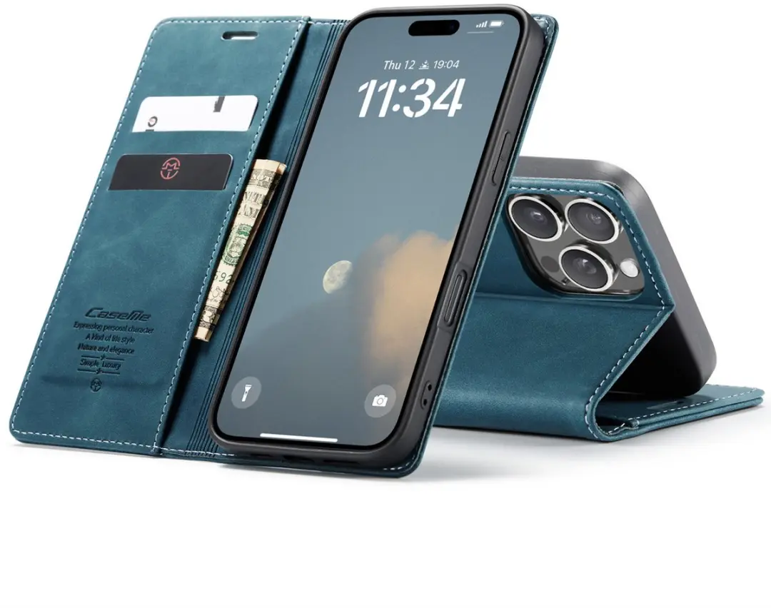 CaseMe iPhone 16 Pro Wallet Bookhoesje - Turquoise - afbeelding 6 van 6