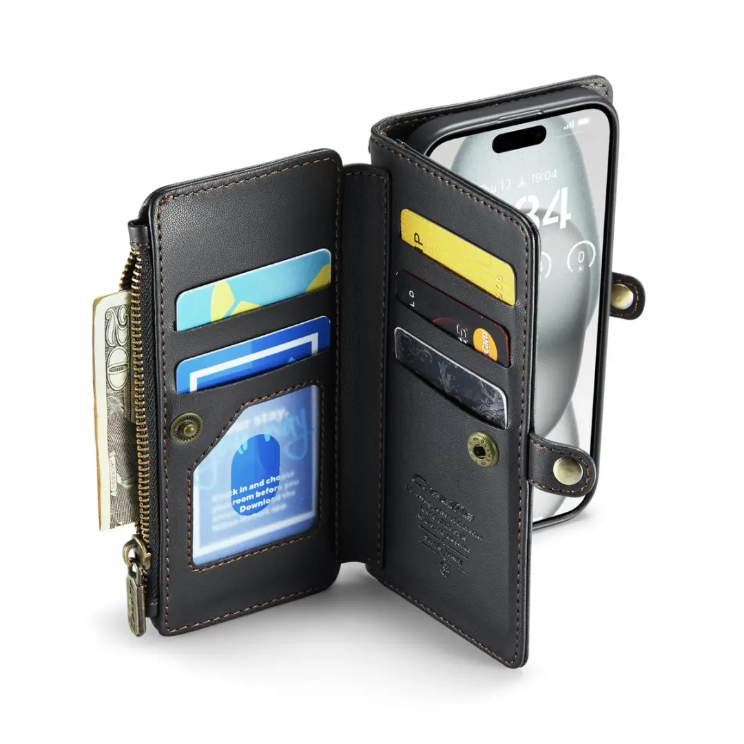 CaseMe iPhone 15 Plus Wallet Book Hoesje - 7 Pasjes - Zwart