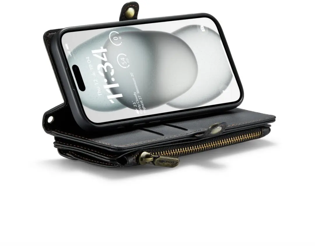 CaseMe iPhone 15 Plus Wallet Book Hoesje - 7 Pasjes - Zwart