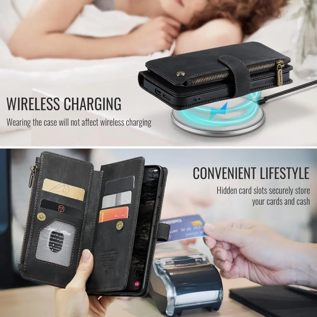 Caseme Wallet Rits Book Case Samsung Galaxy S25 Plus - PU Leer - 10 Pasjes - Zwart