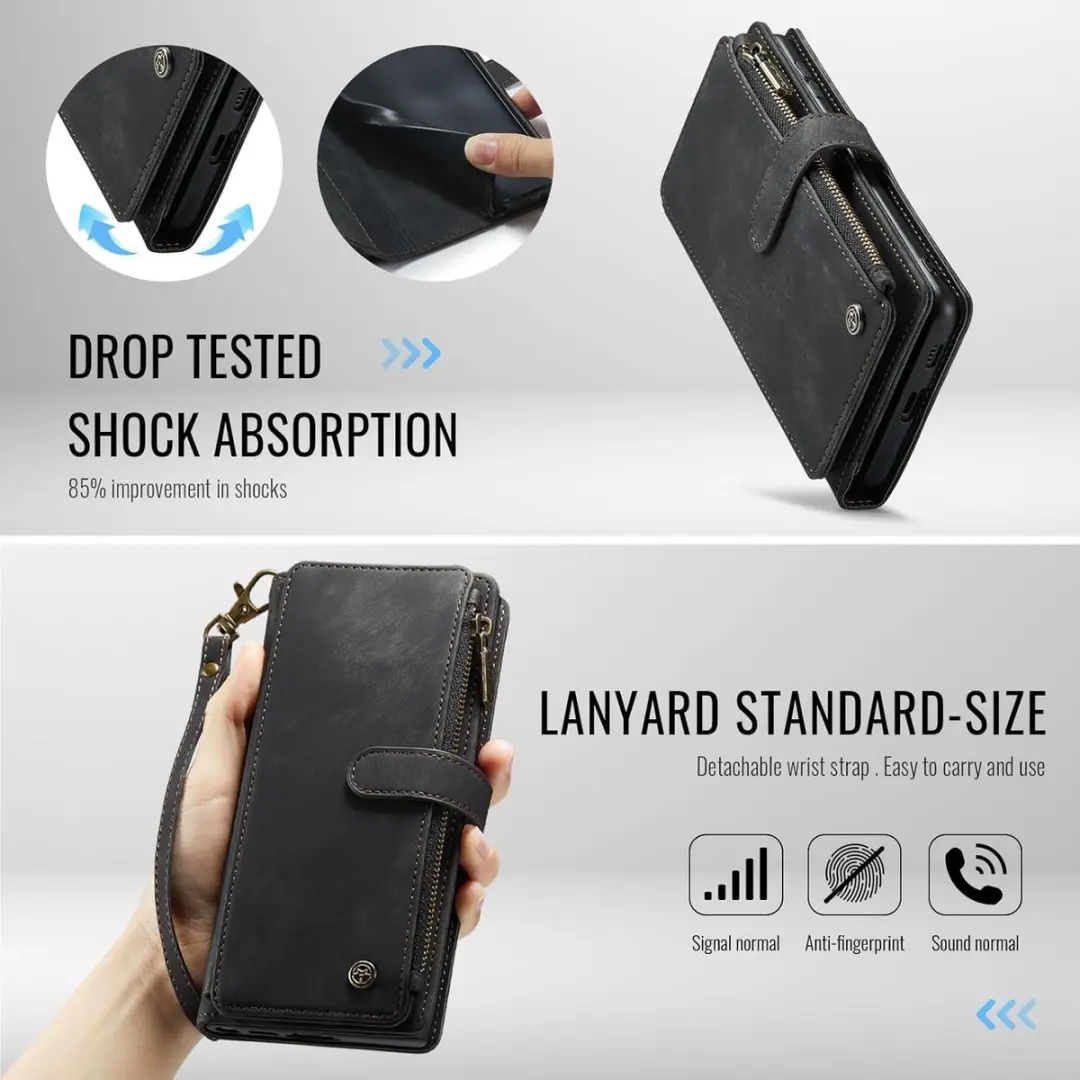 Caseme Wallet Rits Book Case Samsung Galaxy S25 Plus - PU Leer - 10 Pasjes - Zwart