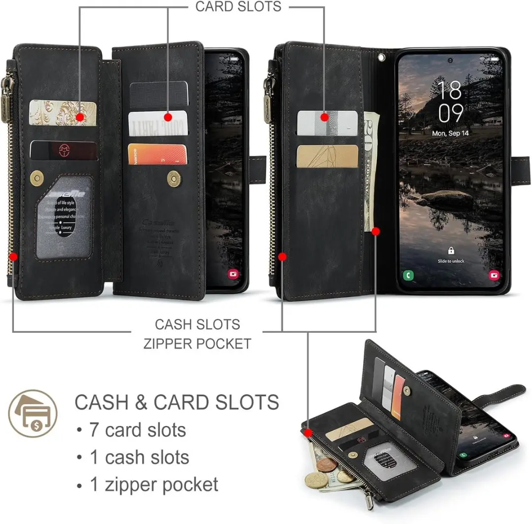 Caseme Wallet Rits Book Case Samsung Galaxy S25 Plus - PU Leer - 10 Pasjes - Zwart