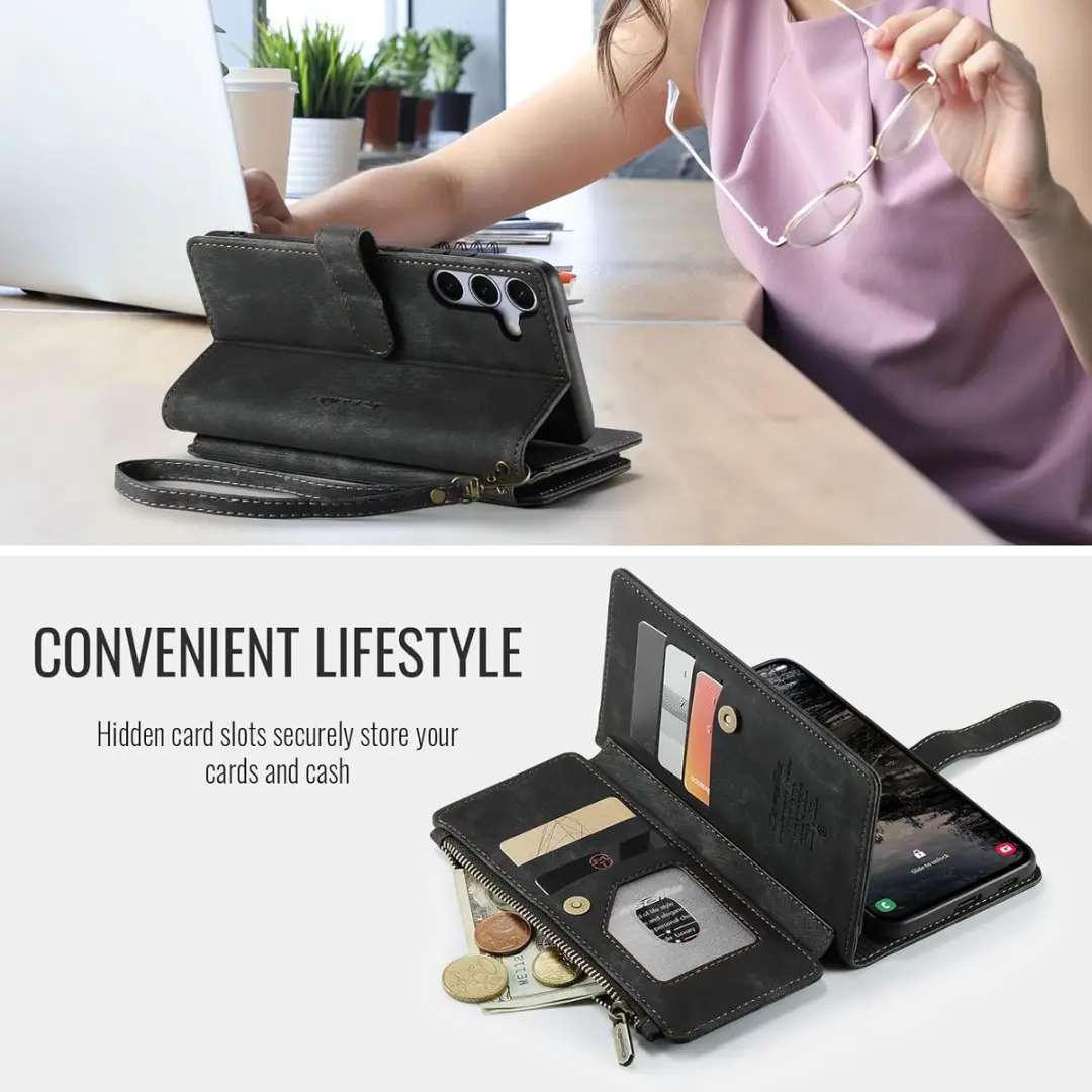 Caseme Wallet Rits Book Case Samsung Galaxy S25 Plus - PU Leer - 10 Pasjes - Zwart