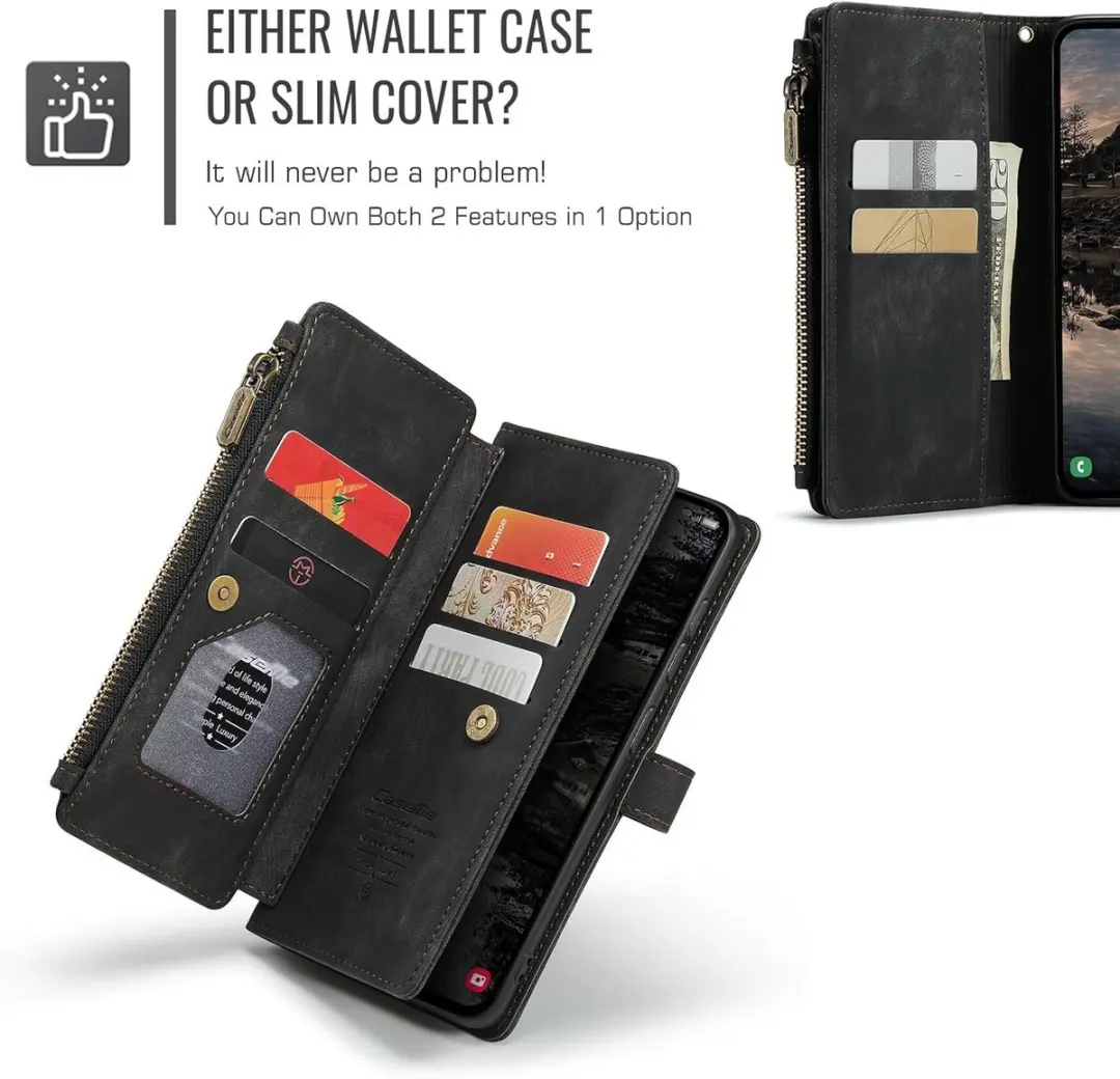 Caseme Wallet Rits Book Case Samsung Galaxy S25 Plus - PU Leer - 10 Pasjes - Zwart - afbeelding 6 van 6