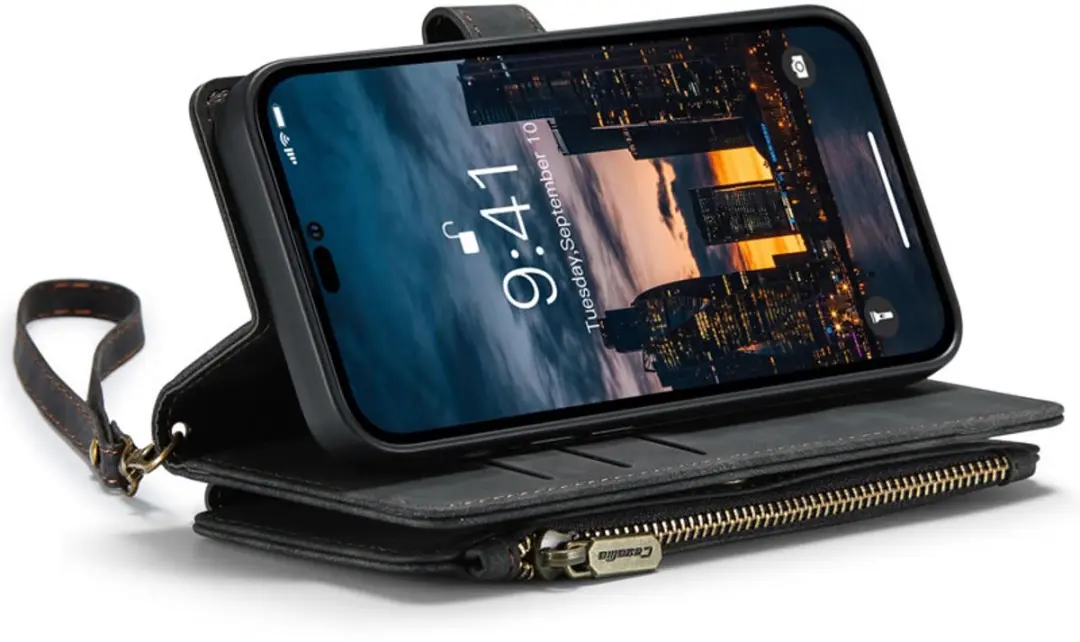 Caseme iPhone 14 Pro Max Wallet Rits Book Case - PU Leer - Zwart